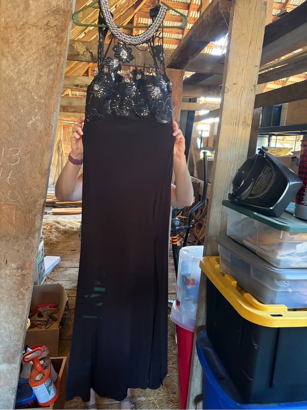 My Michelle Black Maxi Dress with Embellished Sheer Halter Bodice